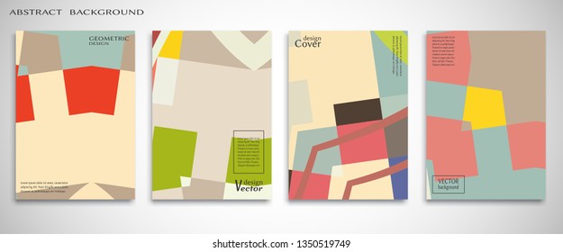 Conjunto de la tapa A4, composición geométrica abstracta. Diseño colorido de cabecera para volante, libro, marco de banner info, hoja de título. Formas geométricas coloreadas. Diseño moderno. Diseño de plantilla de folleto. Ilustración del vector