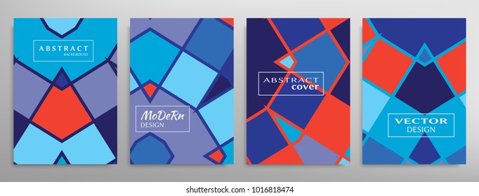 Set of a4 covers, abstract design. Minimalistic style posters, placards, flyers, brochure template layout. Geometric elements and patterns for futuristic modern background. Vector illustration