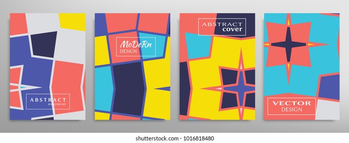 Set of a4 covers, abstract design. Minimalistic style posters, placards, flyers, brochure template layout. Geometric elements and patterns for futuristic modern background. Vector illustration