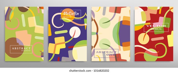 Set of a4 covers, abstract design. Minimalistic style posters, placards, flyers, brochure template layout. Geometric elements and patterns for futuristic modern background. Vector illustration
