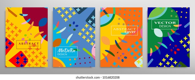 Set of a4 covers, abstract design. Minimalistic style posters, placards, flyers, brochure template layout. Geometric elements and patterns for futuristic modern background. Vector illustration