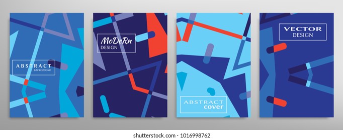 Set of a4 covers, abstract design. Minimalistic style posters, placards, flyers, brochure template layout. Geometric elements and patterns for futuristic modern background. Vector illustration