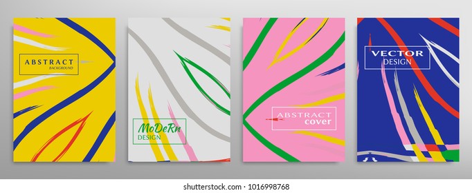 Set of a4 covers, abstract design. Minimalistic style posters, placards, flyers, brochure template layout. Geometric elements and patterns for futuristic modern background. Vector illustration