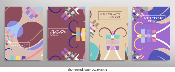 Set of a4 covers, abstract design. Minimalistic style posters, placards, flyers, brochure template layout. Geometric elements and patterns for futuristic modern background. Vector illustration
