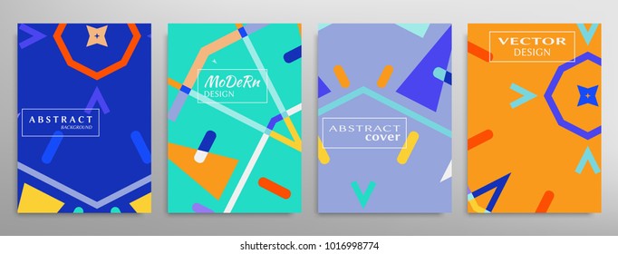 Set of a4 covers, abstract design. Minimalistic style posters, placards, flyers, brochure template layout. Geometric elements and patterns for futuristic modern background. Vector illustration