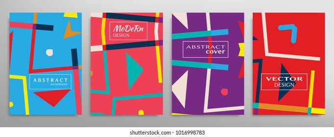 Set of a4 covers, abstract design. Minimalistic style posters, placards, flyers, brochure template layout. Geometric elements and patterns for futuristic modern background. Vector illustration