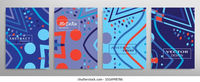 Set of a4 covers, abstract design. Minimalistic style posters, placards, flyers, brochure template layout. Geometric elements and patterns for futuristic modern background. Vector illustration