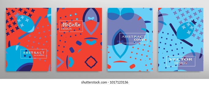 Set of a4 covers, abstract design. Minimalistic style posters, placards, flyers, brochure template layout. Geometric elements and patterns for futuristic modern background. Vector illustration