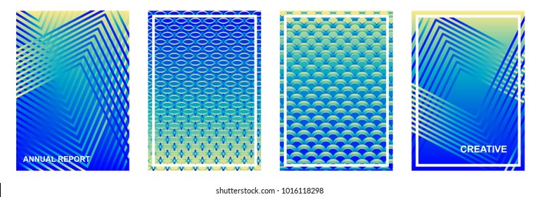 Set of A4 covers with gradients. Template for banners, posters, cards. Minimalism design. Blue, golden.