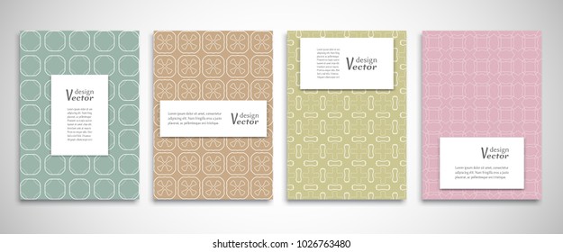 Set of a4 line backgrounds with ornament in arabian style. Colorful cover header design for flyer, book, info banner frame, title sheet. Lace pattern pages collection. Brochure template layout