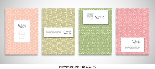 Set of a4 line backgrounds with ornament in arabian style. Colorful cover header design for flyer, book, info banner frame, title sheet. Lace pattern pages collection. Brochure template layout