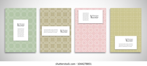 Set of a4 line backgrounds with ornament in arabian style. Colorful cover header design for flyer, book, info banner frame, title sheet. Lace pattern pages collection. Brochure template layout