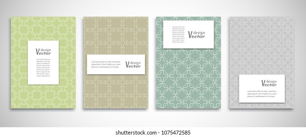 Set of a4 line backgrounds with ornament in arabian style. Colorful cover header design for flyer, book, info banner frame, title sheet. Lace pattern pages collection. Brochure template layout