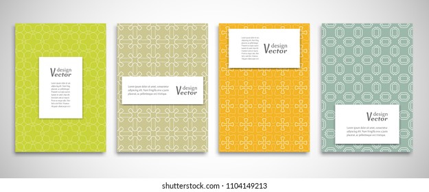 Set of a4 line backgrounds with ornament in arabian style. Colorful cover header design for flyer, book, info banner frame, title sheet. Lace pattern pages collection. Brochure template layout