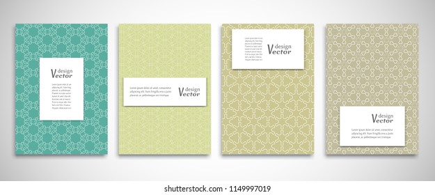 Set of a4 line backgrounds with ornament in arabian style. Colorful cover header design for flyer, book, info banner frame, title sheet. Lace pattern pages collection. Brochure template layout