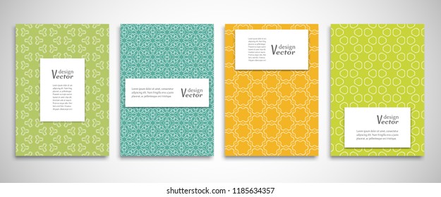 Set of a4 line backgrounds with ornament in arabian style. Colorful cover header design for flyer, book, info banner frame, title sheet. Lace pattern pages collection. Brochure template layout