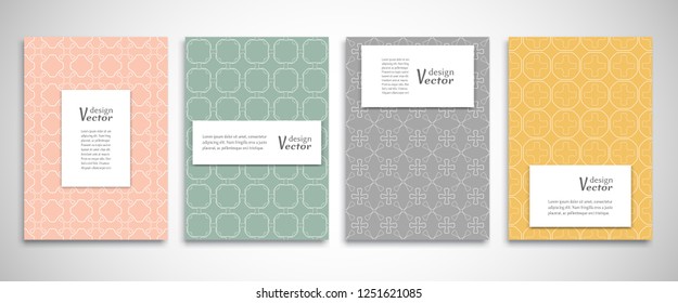 Set of a4 line backgrounds with ornament in arabian style. Colorful cover header design for flyer, book, info banner frame, title sheet. Lace pattern pages collection. Brochure template layout