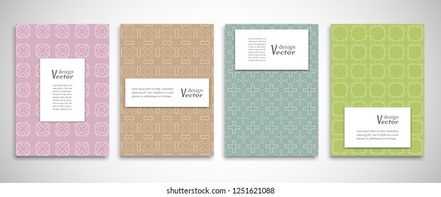 Set of a4 line backgrounds with ornament in arabian style. Colorful cover header design for flyer, book, info banner frame, title sheet. Lace pattern pages collection. Brochure template layout