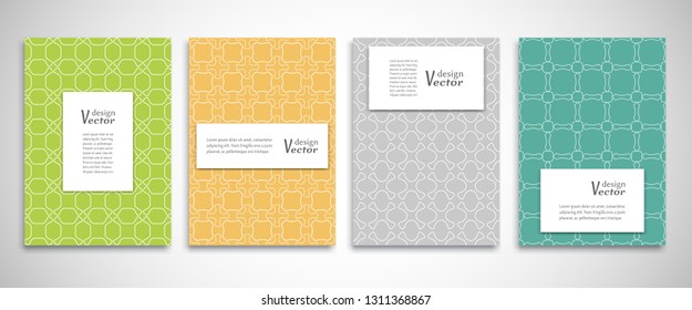 Set of a4 line backgrounds with ornament in arabian style. Colorful cover header design for flyer, book, info banner frame, title sheet. Lace pattern pages collection. Brochure template layout