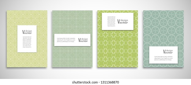Set of a4 line backgrounds with ornament in arabian style. Colorful cover header design for flyer, book, info banner frame, title sheet. Lace pattern pages collection. Brochure template layout