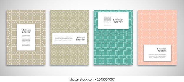 Set of a4 line backgrounds with ornament in arabian style. Colorful cover header design for flyer, book, info banner frame, title sheet. Lace pattern pages collection. Brochure template layout