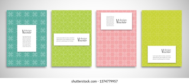 Set of a4 line backgrounds with ornament in arabian style. Colorful cover header design for flyer, book, info banner frame, title sheet. Lace pattern pages collection. Brochure template layout