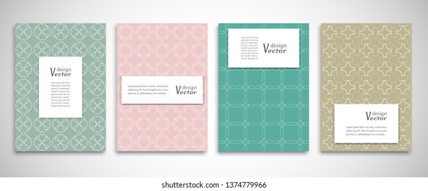 Set of a4 line backgrounds with ornament in arabian style. Colorful cover header design for flyer, book, info banner frame, title sheet. Lace pattern pages collection. Brochure template layout