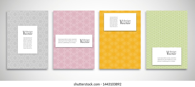 Set of a4 line backgrounds with ornament in arabian style. Colorful cover header design for flyer, book, info banner frame, title sheet. Lace pattern pages collection. Brochure template layout