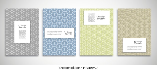 Set of a4 line backgrounds with ornament in arabian style. Colorful cover header design for flyer, book, info banner frame, title sheet. Lace pattern pages collection. Brochure template layout