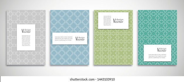 Set of a4 line backgrounds with ornament in arabian style. Colorful cover header design for flyer, book, info banner frame, title sheet. Lace pattern pages collection. Brochure template layout