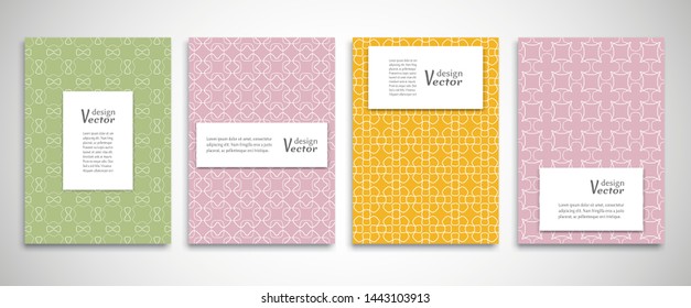 Set of a4 line backgrounds with ornament in arabian style. Colorful cover header design for flyer, book, info banner frame, title sheet. Lace pattern pages collection. Brochure template layout