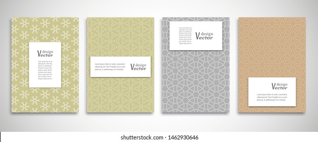 Set of a4 line backgrounds with ornament in arabian style. Colorful cover header design for flyer, book, info banner frame, title sheet. Lace pattern pages collection. Brochure template layout