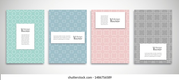 Set of a4 line backgrounds with ornament in arabian style. Colorful cover header design for flyer, book, info banner frame, title sheet. Lace pattern pages collection. Brochure template layout