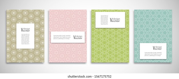 Set of a4 line backgrounds with ornament in arabian style. Colorful cover header design for flyer, book, info banner frame, title sheet. Lace pattern pages collection. Brochure template layout