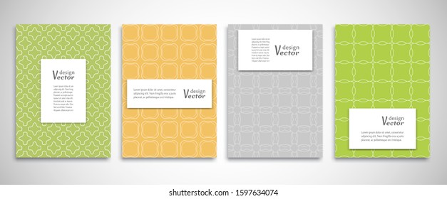 Set of a4 line backgrounds with ornament in arabian style. Colorful cover header design for flyer, book, info banner frame, title sheet. Lace pattern pages collection. Brochure template layout