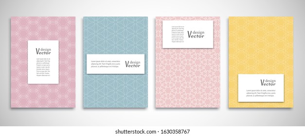 Set of a4 line backgrounds with ornament in arabian style. Colorful cover header design for flyer, book, info banner frame, title sheet. Lace pattern pages collection. Brochure template layout