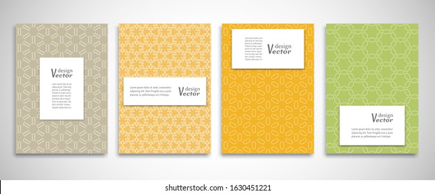 Set of a4 line backgrounds with ornament in arabian style. Colorful cover header design for flyer, book, info banner frame, title sheet. Lace pattern pages collection. Brochure template layout