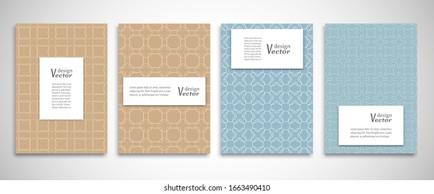 Set of a4 line backgrounds with ornament in arabian style. Colorful cover header design for flyer, book, info banner frame, title sheet. Lace pattern pages collection. Brochure template layout