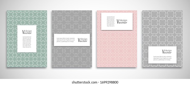 Set von Hintergründen mit 4 Linien mit Ornamenten im arabischen Stil. Farbiges Cover Header Design für Flyer, Buch, Infobanner Rahmen, Titelblatt. Kollektion von Musterstätten. Broschüren-Vorlagenlayout