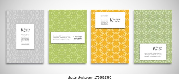 Set of a4 line backgrounds with ornament in arabian style. Colorful cover header design for flyer, book, info banner frame, title sheet. Lace pattern pages collection. Brochure template layout