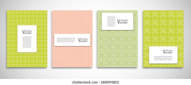 Set of a4 line backgrounds with ornament in arabian style. Colorful cover header design for flyer, book, info banner frame, title sheet. Lace pattern pages collection. Brochure template layout