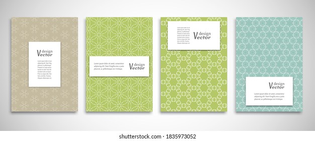 Set of a4 line backgrounds with ornament in arabian style. Colorful cover header design for flyer, book, info banner frame, title sheet. Lace pattern pages collection. Brochure template layout
