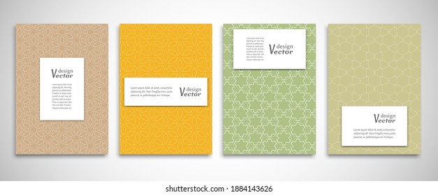 Set of a4 line backgrounds with ornament in arabian style. Colorful cover header design for flyer, book, info banner frame, title sheet. Lace pattern pages collection. Brochure template layout