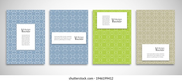 Set of a4 line backgrounds with ornament in arabian style. Colorful cover header design for flyer, book, info banner frame, title sheet. Lace pattern pages collection. Brochure template layout