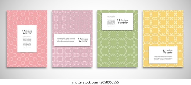 Set von Hintergründen mit 4 Linien mit Ornamenten im arabischen Stil. Farbiges Cover Header Design für Flyer, Buch, Infobanner Rahmen, Titelblatt. Kollektion von Musterstätten. Broschüren-Vorlagenlayout