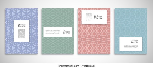 Set of a4 line backgrounds with ornament in arabian style. Colorful cover header design for flyer, book, info banner frame, title sheet. Lace pattern pages collection. Brochure template layout
