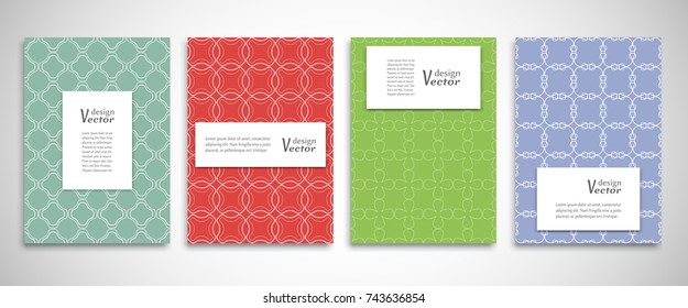 Set of a4 line backgrounds with ornament in arabian style. Colorful cover header design for flyer, book, info banner frame, title sheet. Lace pattern pages collection. Brochure template layout