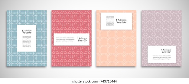 Set of a4 line backgrounds with ornament in arabian style. Colorful cover header design for flyer, book, info banner frame, title sheet. Lace pattern pages collection. Brochure template layout