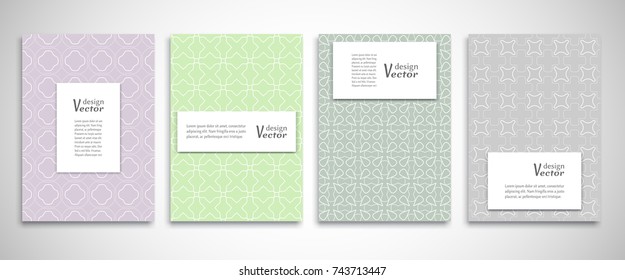 Set of a4 line backgrounds with ornament in arabian style. Colorful cover header design for flyer, book, info banner frame, title sheet. Lace pattern pages collection. Brochure template layout