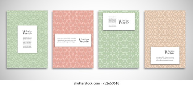 Set of a4 line backgrounds with ornament in arabian style. Colorful cover header design for flyer, book, info banner frame, title sheet. Lace pattern pages collection. Brochure template layout